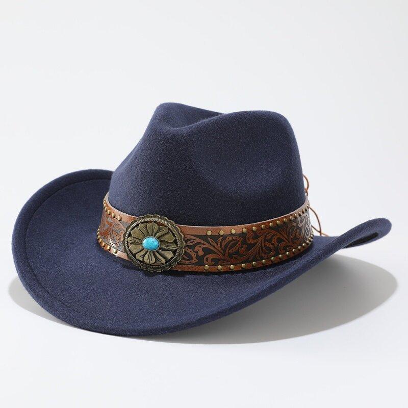 Men and women woolen felt hat European and American jazz hat curled top hat ethnic style sun protection hat cowboy hat
