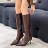 2024 Высококачественная женская обувь с застежкой-молнией сзади, женские сапоги, модные однотонные современные сапоги, женские сексуальные сапоги с острым носком до колена Zapatos