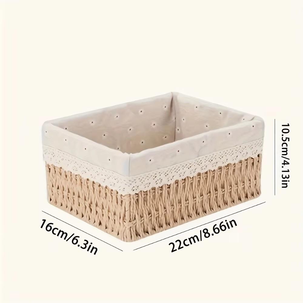 With Removable Lace Lining Woven Storage Basket Multifunctional Rectangle Shape Handmade Rattan Storage Basket Large Capacity