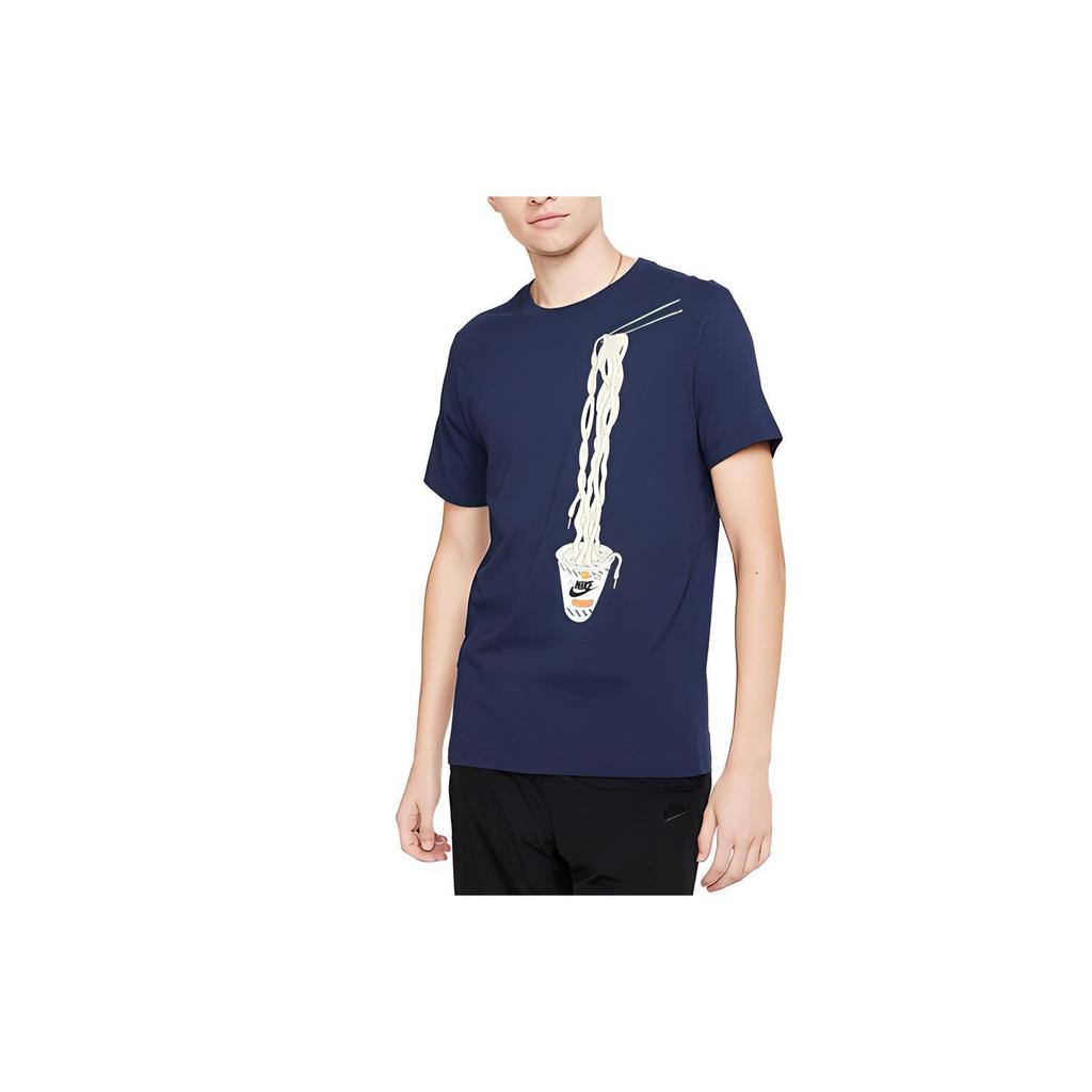 Nike Спортивная одежда Ramen Print Short Sleeve Celebrity Neck Knit T Shirt Men Tops Blue CI6302-410