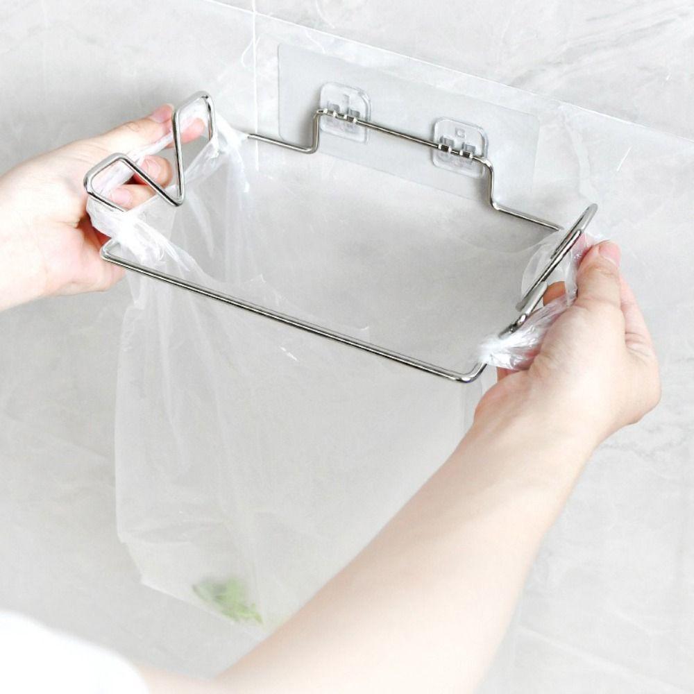 Adhesive Mount Garbage Bags Storage Holder Stainless Steel Hanging Garbage Bags Rack Laundry Room