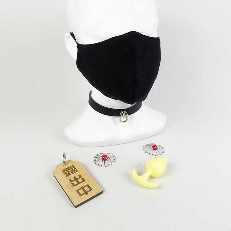 Сет: Скрытые зажимы для сосков и SM-ошейник: Унисекс Игрушки для Активного Отдыха с Маской для Пениса и Анальной Пробкой