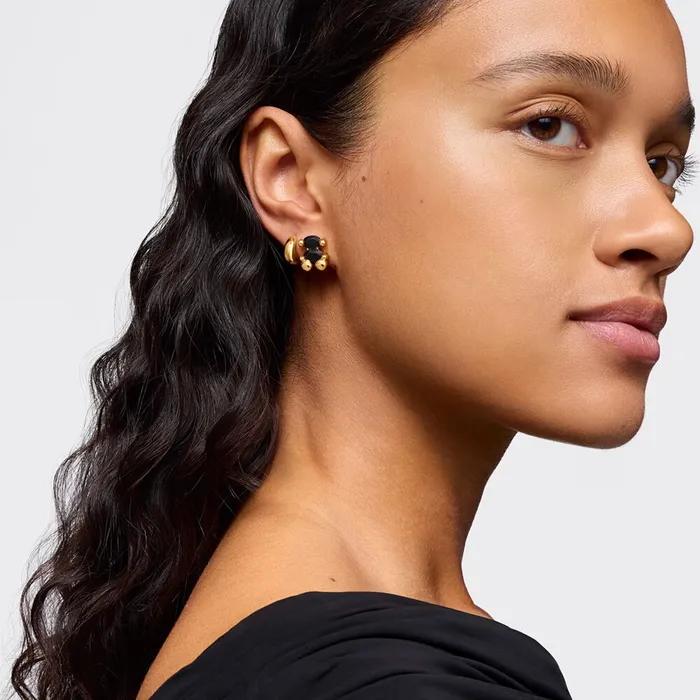 [TOUS] 18K Gold Vermeil Silver Color Bare Onyx 14mm Earrings 1004226700