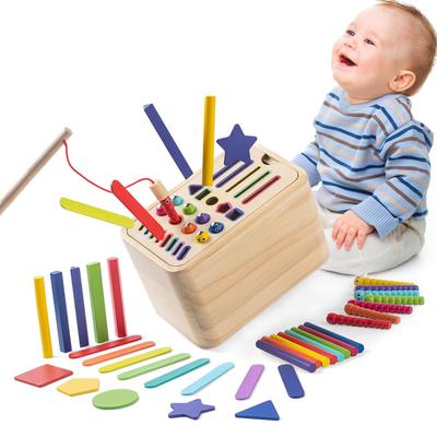Образовательная рыболовная коробка JUYEE для 3-летних, деревянная игрушка Монтессори для младенцев и мальчиков, раннее развитие, распознавание цветов, форм и пространственных отношений,