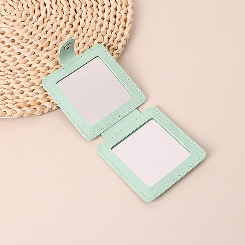 2-стороннее зеркало для макияжа, однотонное, из искусственной кожи, простое, портативное, складное, для студентов, компактное, симпатичное, карманное зеркало