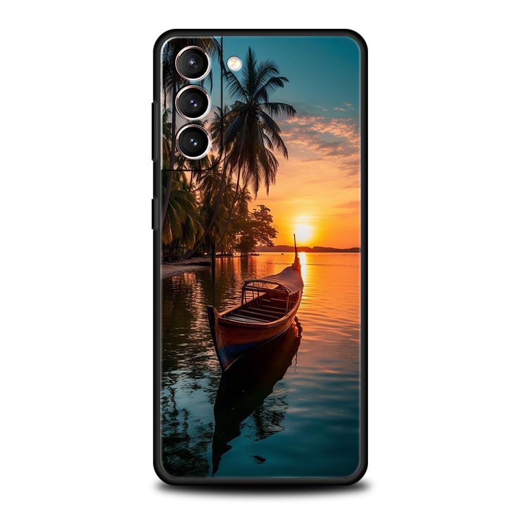 Летний пляжный пейзаж на закате на море Пальма Чехол Для Samsung Galaxy S24 S23 S22 S20 Ultra S21 FE 5G S10 S9 Plus S10E S8 Чехол