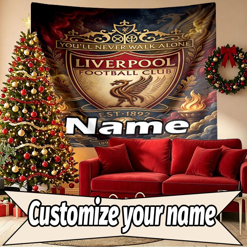Custom Name Personalized Liverpool Football Club Print Tapestry, Wall Art Decor, Bedroom, Dorm, Apartment, LivingRoom, Party Backdrop, Gift for Birthd