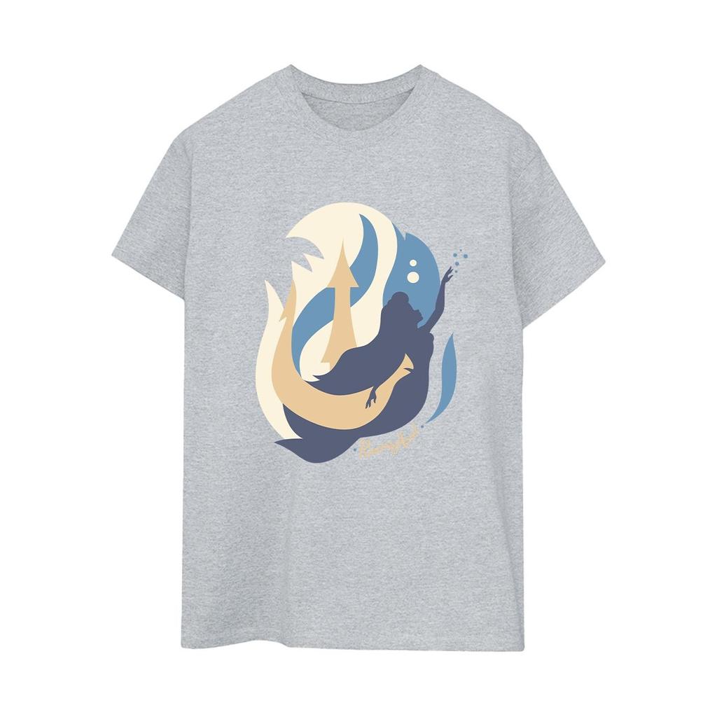 Disney Женская/женская хлопковая футболка бойфренда с цветными силуэтами Русалочки