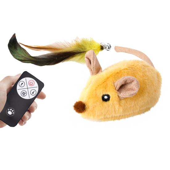Electric Mouse Toy for Cats Interactive Plush Mouse with Remote Control Rechargeable Automatic Moving Cat Mice Toy with Feather Tail