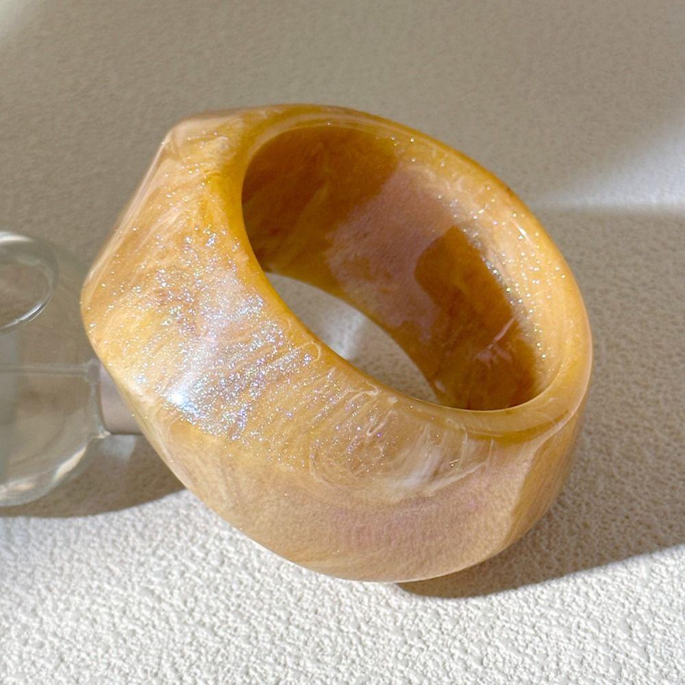 Shinny Jelly Color Wide Bracelet Vintage Geometric Irregular Bangle Glitter Acrylic Bangle Women