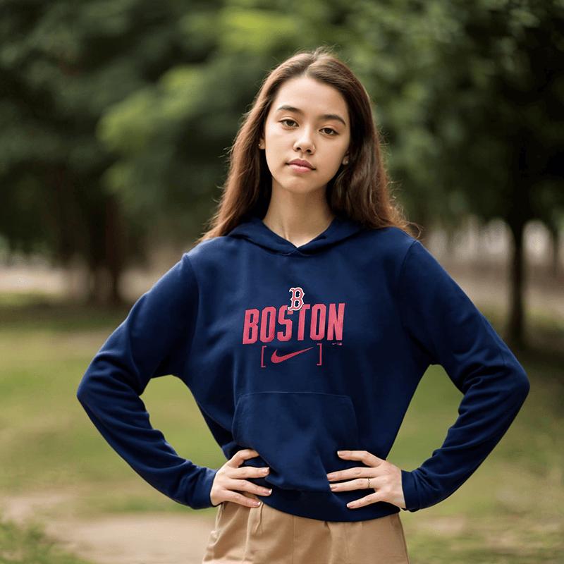 Nike Толстовка с капюшоном X MLB Collaboration Boston Red Sox с капюшоном и модным принтом букв Повседневные детские толстовки с длинным рукавом Синий Черный 3Z3B7NMCR-BOS