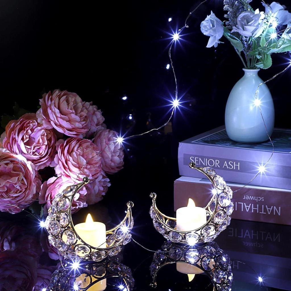 Moon Tea Light Crystal Candle Holder,Return Gifts for Pooja, Metal Lanterns, Handicraft Items for Home Decor