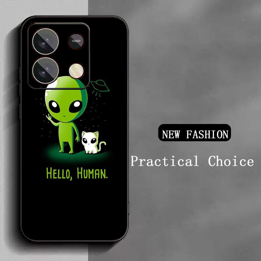 Модный дизайн в стиле мультфильма про инопланетян ins Чехол для телефона For Redmi Note 14 13 12 11 Pro Plus S 5G 14C A3 Мягкий черный чехол для телефона