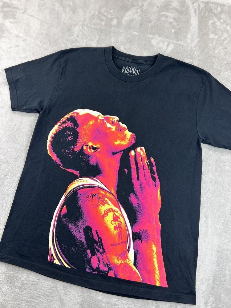 Рубашка Rodman Apparel Мужская Размер L Черная Футболка с Графикой Молящийся Баскетбольная Татуировка Арт Унисекс Футболка