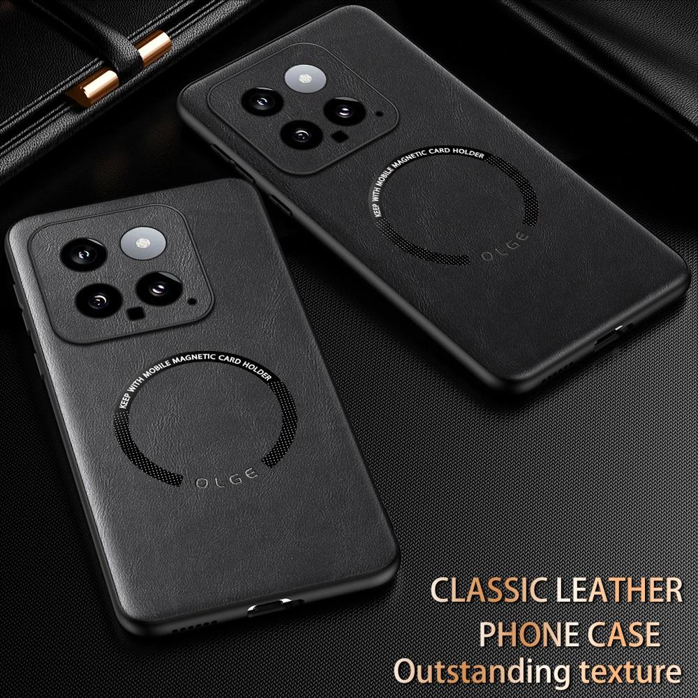 Для Xiaomi 14 14 Pro Кожа PU с рисунком коровы с мелкими отверстиями Внешнее магнитное кольцо Мягкий край Противоударный чехол для телефона