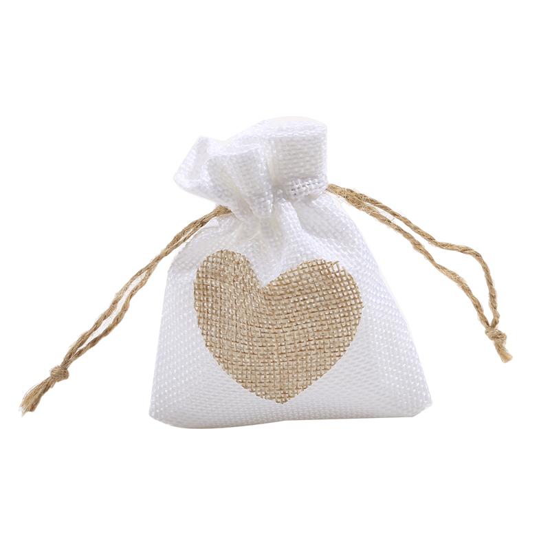 10Pcs Heart Shape Linen Small Drawstring Bag Reusable Burlap Jewelry Storage Pouch Gift Packaging Bags Party Candy Bags