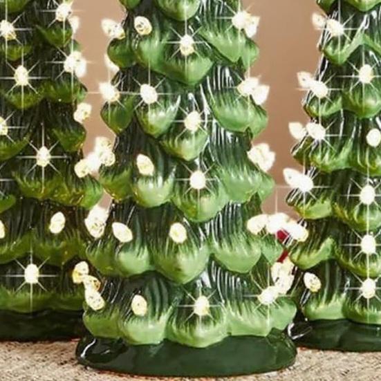 Pre-Lit Hand-Painted Resin Tabletop Christmas Tree Small Light Up Holiday Tree Decoration