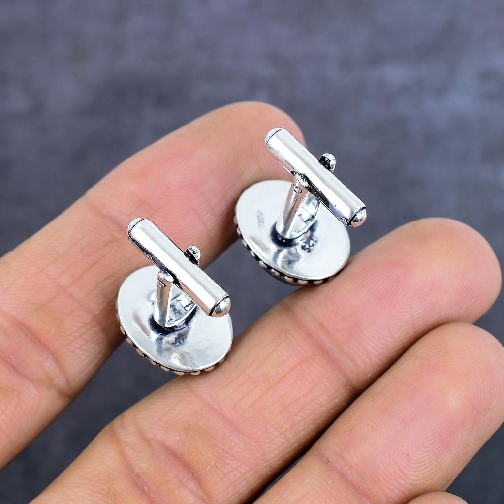 Запонки ручной работы из серебра 925 пробы с балтийским янтарем и драгоценными камнями G1J32