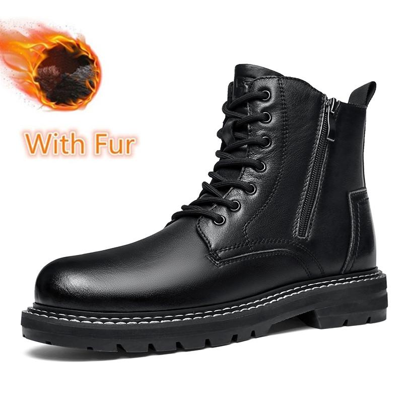 2024 Новые мужские кожаные ботинки Зимняя обувь для снега Удобная обувь для улицы Ботильоны для отца Мотокросс Боковая молния Мужские зимние ботинки