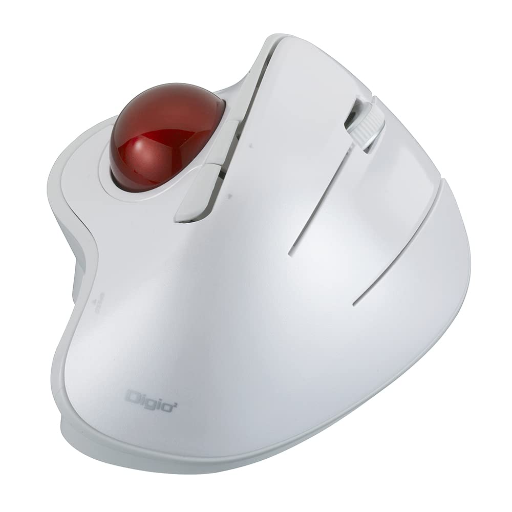 Nakabayashi Digio2 Trackball Mouse, Adjustable Angle, 5 Buttons, Optical, White