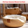 Четыре сезона Pet Cat Bed Тканая съемная обивка Спальный домик Cat Scratch Floor Ротанг Моющиеся товары для домашних животных Аксессуары