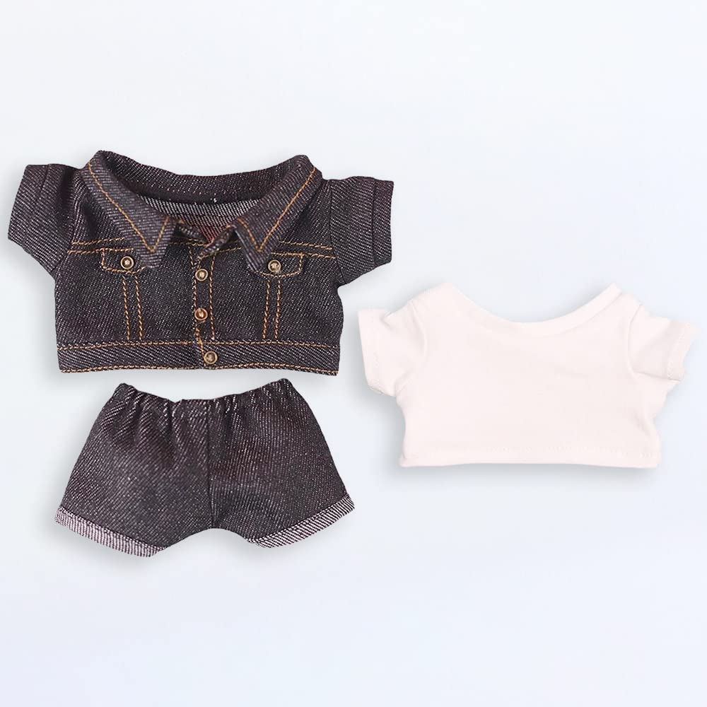 Niannyyhouse Плюшевая джинсовая куртка, Белая футболка, Одежда для кукол 20 см, Хлопковая одежда для кукол, Наряжаться (черный)