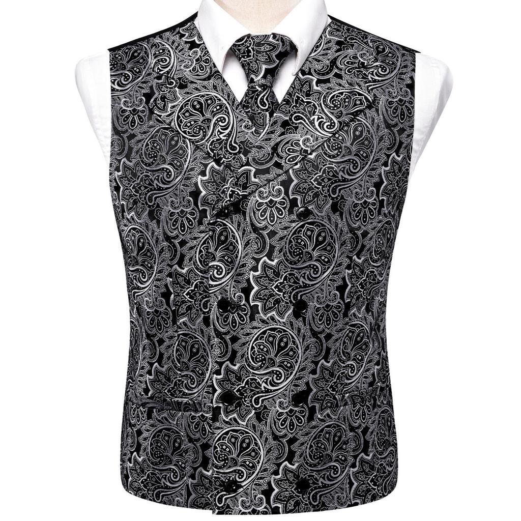 Formal Casual Vest Tie Set Mens Silk Waistcoat Tuxedo Gilet Hankie Cufflinks