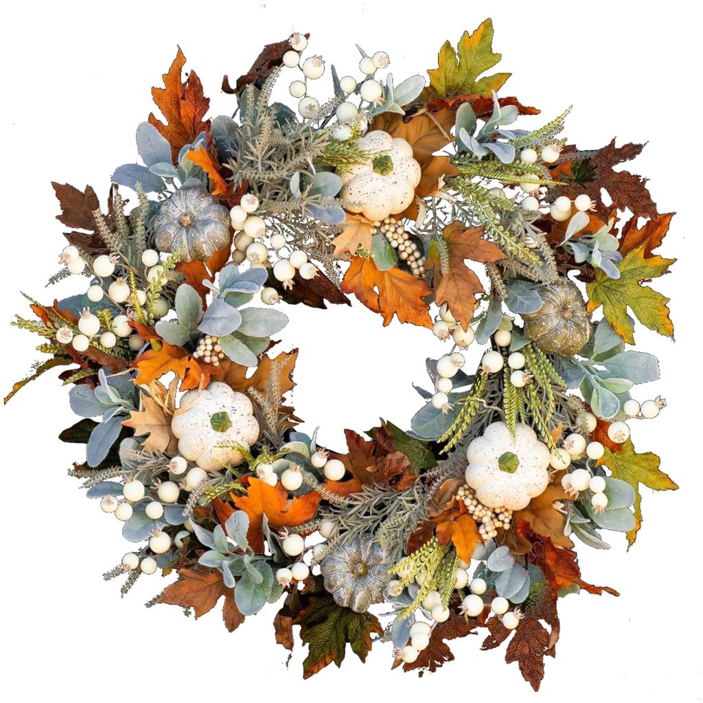 Halloween Thanksgiving Christmas Wall Decor Wreath Frosty Leaf Pumpkin Autumn Wreath Hanging Door Decoration