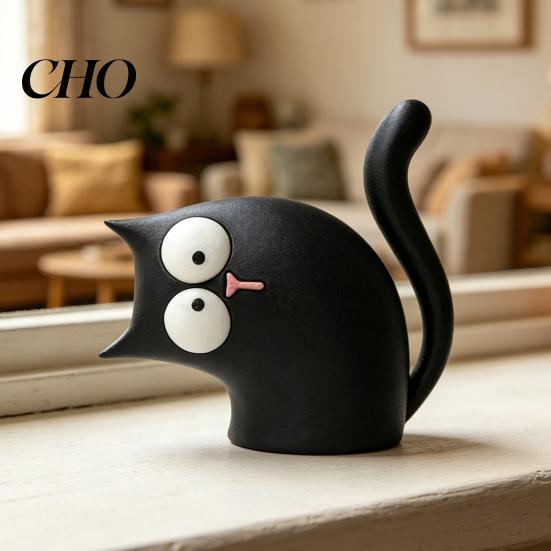 Stable Cat Desk Accessory 3D Printed Cute Statue Small Tilt Head Figurine Rounded Base Figure for Home Office Table Mantle TV Stand Bookshelf
