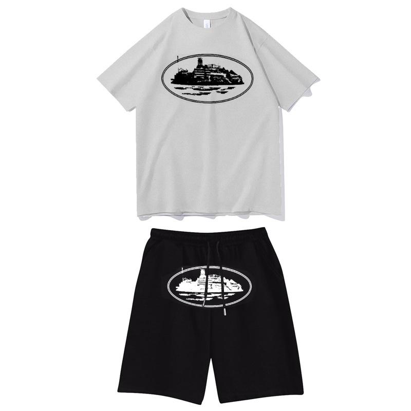 Cross-border T-shirts, pullovers, European and American Alcatraz Island unisex sweatshirts and sweatpants sets, street hip-hop outfits