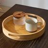 Multipurpose Tea Food Dish Simple Drink Platter Food Tray Wooden Round Tray  Home Decoration