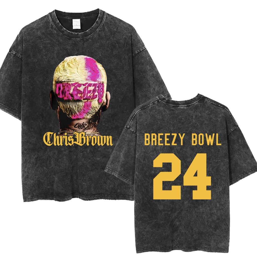 Крис Браун Breezy Bowl XX Концертный Тур Постиранные Футболки Винтажные Хип-Хоп Готические Футболки Мужские Хлопковые Футболки Оверсайз
