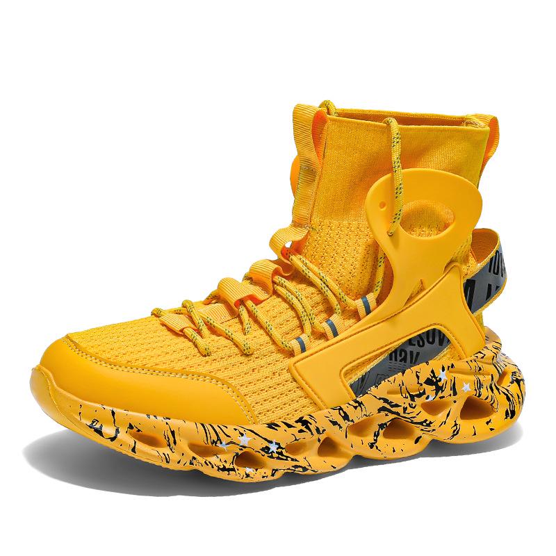 Popular Plus Size Men's Fly-Knit High-Top Sock Sneakers - Trendy Blade Cushioning Running Shoes