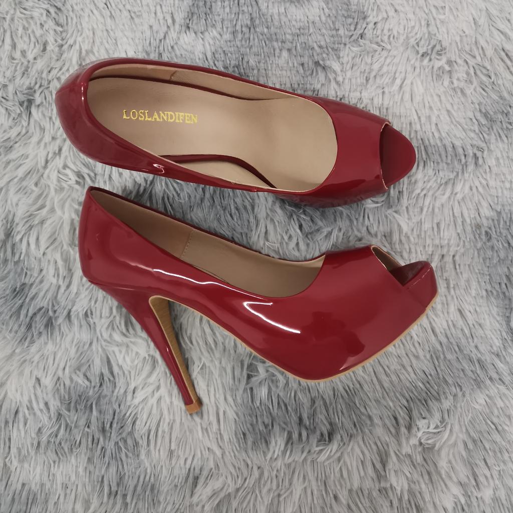 Women Platform High Heels Pumps Fashion Sexy Open Toe 12cm Patent Leather Stilettos Gladiator Party Wedding Jazz Dance Shoes