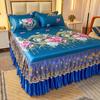 3 Pcs Set Modern Royal Blue Bedspread On The Bed Skirt Machine Washable Sheets Bed with Elastic Band for Queen King Size
