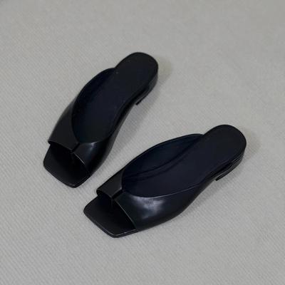 Кожаные шлепанцы с квадратным носком, женские, лето 2025, новинка, с окантовкой, на низком каблуке, на плоской подошве, повседневные, универсальные сандалии