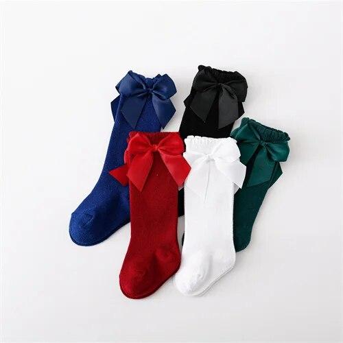 5 пар/упак. детские носки для девочек, хлопковые детские длинные носки с бантом, модные детские носки принцессы для девочек 0-7 лет, чулки 2023