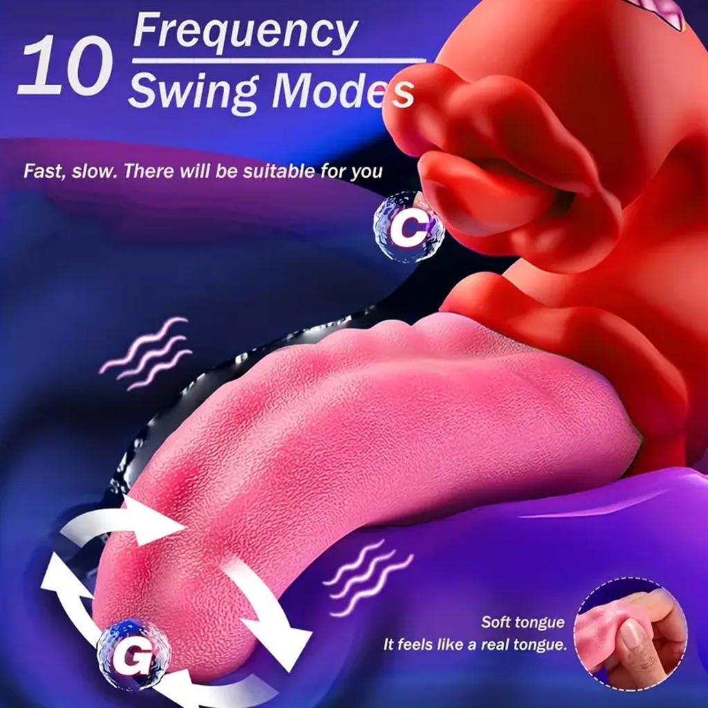 4 In 1 Tongue Push Vibrator Rose Toys 10 Licking and Swaying Patterns Dildo Pleasure Tools