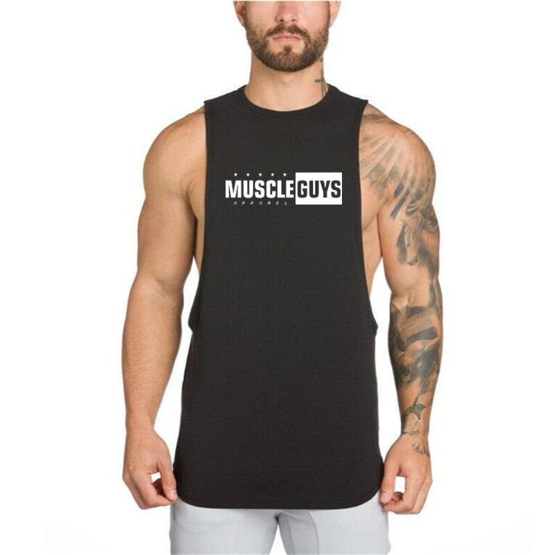 Muscleguys Gym Tank Tops Men Cotton Bodybuilding Clothing Muscle Vest Fitness Sleeveless Cut Arm Sports Singlets