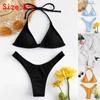 Women Sexy Solid Push Up Bikini High Cut Lace Up Halter Bikini Set Two Piece Swimsuit S-L