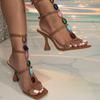 2025 New Gem Sexy Fashion Wine Glass with Electroplating and Square Head High-heeled Sandals