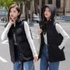Women Autumn Winter Short Hooded Vest Coat With Belt Outwear Overcoat Oversized Puffer Jacket Cotton Padded Parkas Waistcoat