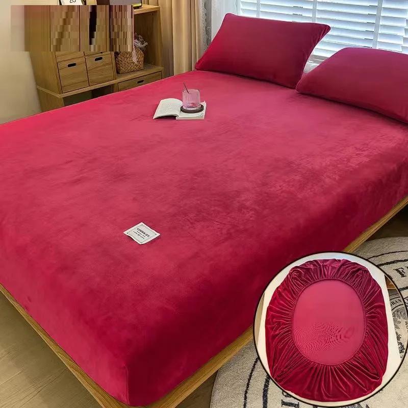 Простыня из молочного бархата, мягкая, теплая, наматрасник, эластичная, пушистая, осенне-зимняя, пара, роскошная, двуспальная кровать, постельное белье для дома