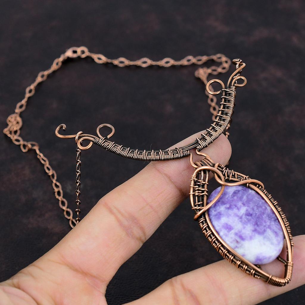 Lepidolite Necklace Copper Wire Wrapped Necklace Adjustable Necklace Gemstone Jewelry Handmade Boho Style Necklace Copper Wire Wrap Jewelry