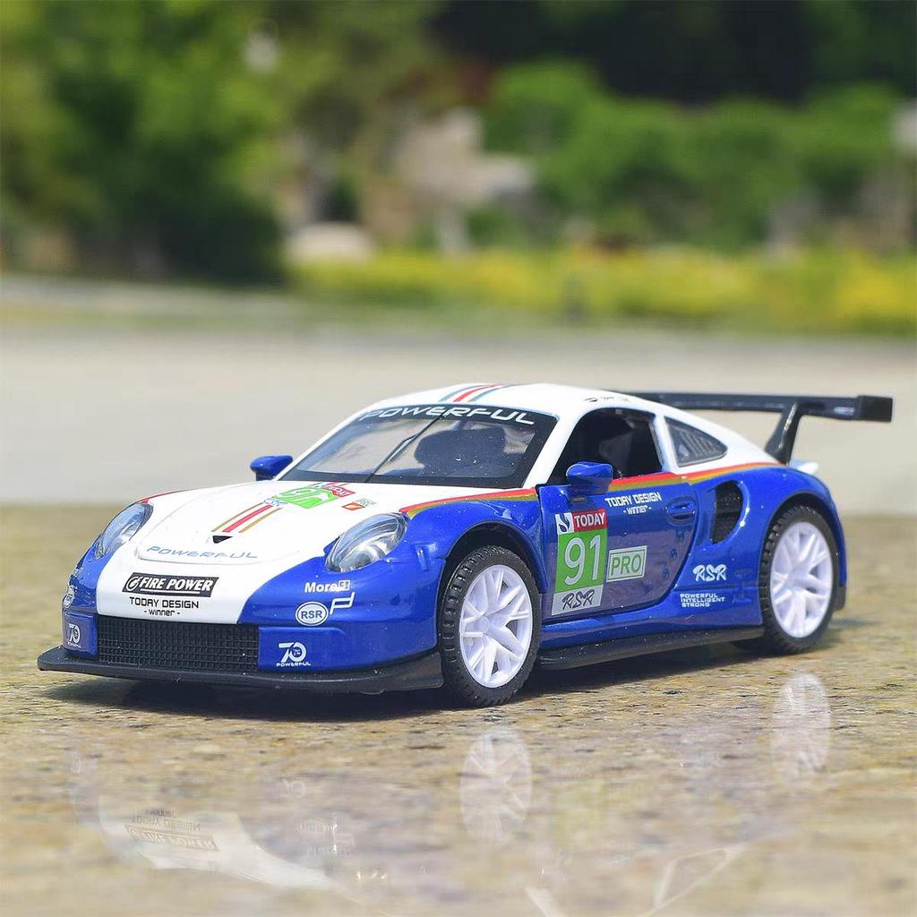 Porsche 911 GT3 RSR Match Version Моделирование Литые игрушечные машинки Звуки и свет Инерционный автомобиль 1:32 Сплавная Модель Суперкара