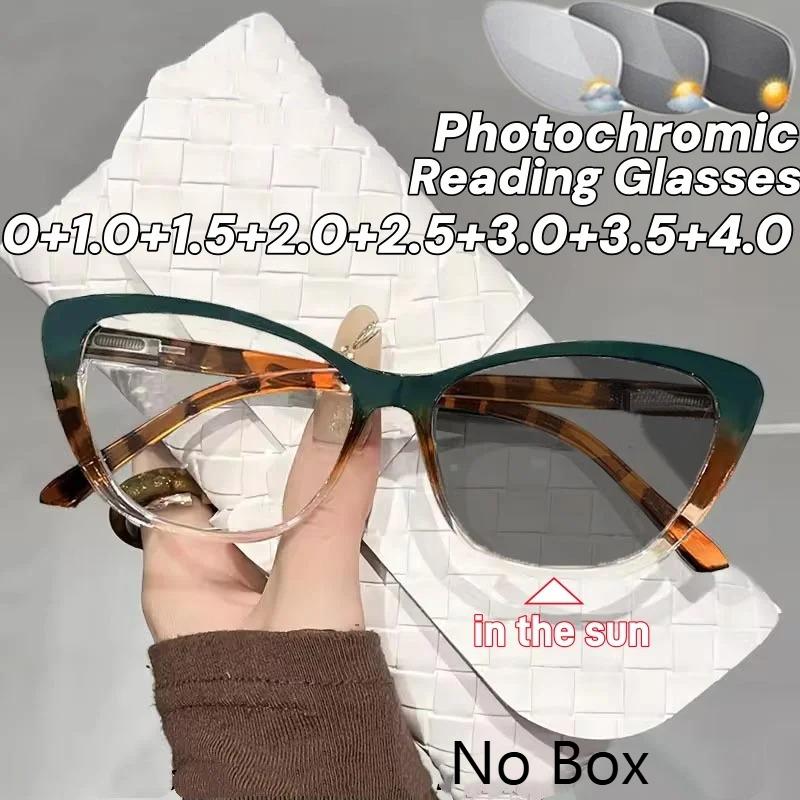 Стильные очки «кошачий глаз» фотохромные с защитой от синего света для пресбиопии унисекс высокой четкости ультралегкие для чтения от 0 до +4.0