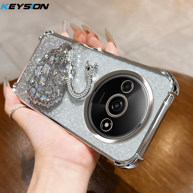 KEYSION Ударопрочный Позолоченный Чехол из ТПУ для Redmi A3 A3X Блестящий Украшенный Лебедь подставка Задняя Крышка для Xiaomi POCO C61
