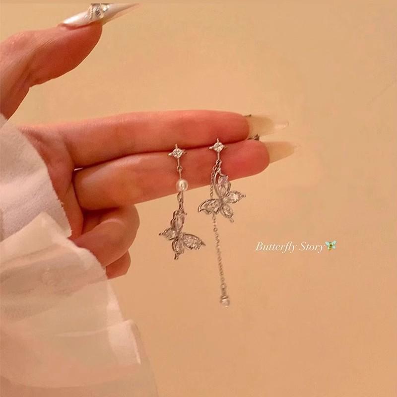 Уникальные серьги-пусеты из серебра 925 пробы с цирконом и жемчугом в виде бабочек для женщин - Высококачественная модная бижутерия