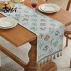 Elegant Dining Table Runner Jacquard Floral Runner, Vintage with Tassel Edges, Classic Style Farmhouse for Wedding Baby Shower Decor Charming