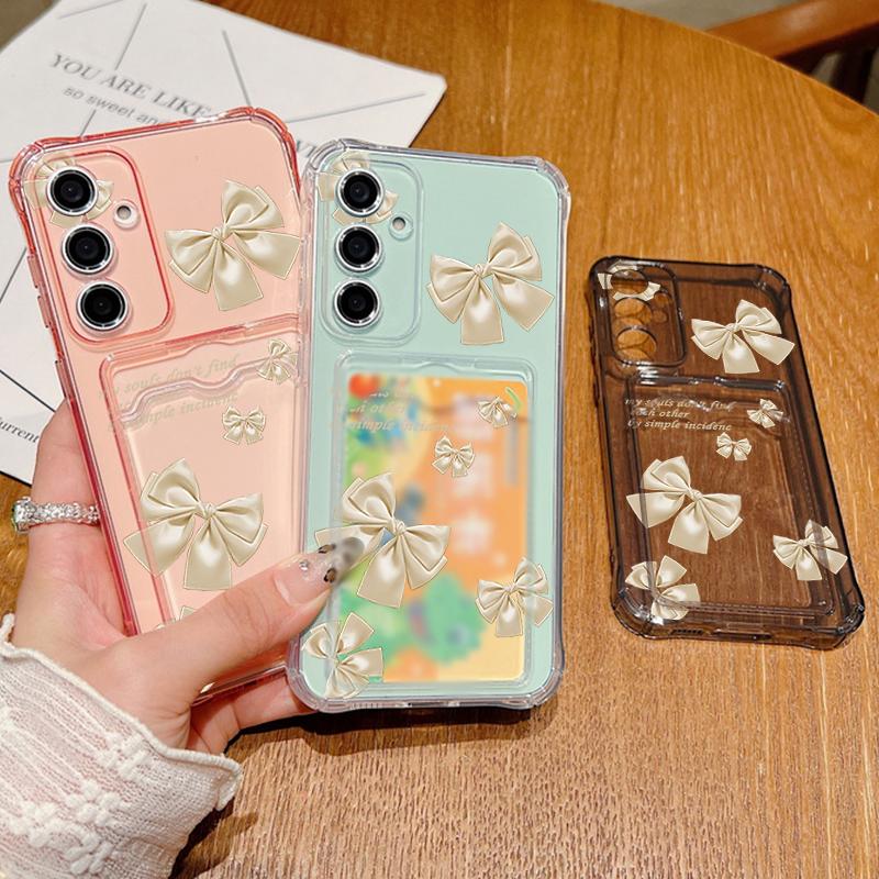 Узор бантом прозрачный слот для карт противоударный чехол для Samsung S25 S24 FE S23 Ultra S22 A56 A36 A55 A16 A06 A05 A15 A26 мягкий силиконовый тонкий чехол для телефона